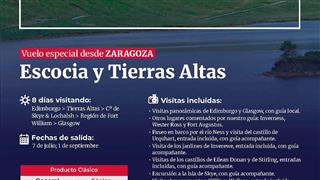 OFERTA ESCOCIA Y TIERRAS ALTAS DESDE ZARAGOZA CON SALIDAS 7 DE JULIO Y 1 DE SEPTIEMBRE 2026